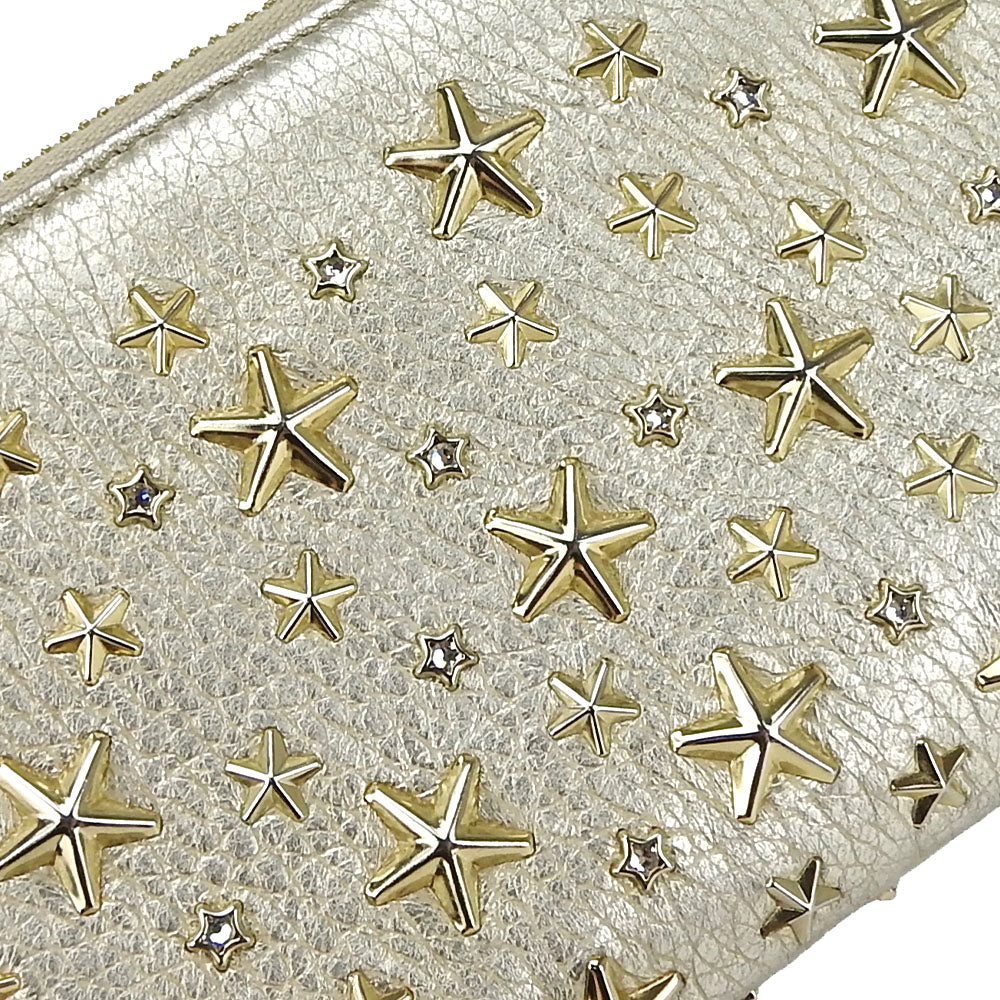 JIMMY CHOO Long Wallet Purse leather Champagne Gold Women Used Authentic