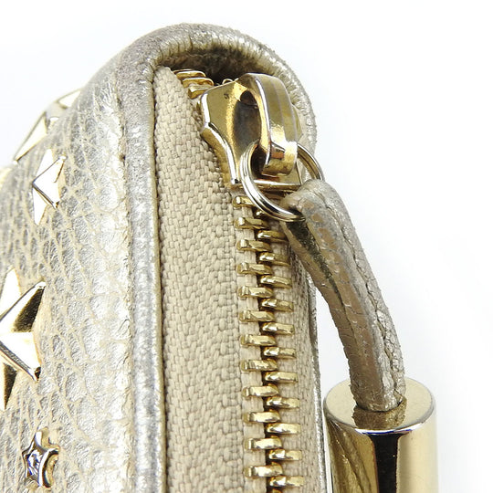 JIMMY CHOO Long Wallet Purse leather Champagne Gold Women Used Authentic