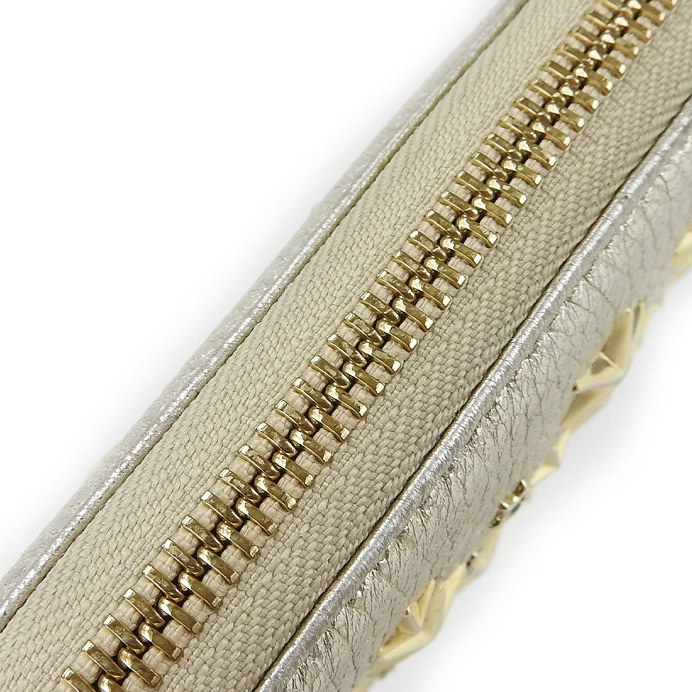 JIMMY CHOO Long Wallet Purse leather Champagne Gold Women Used Authentic
