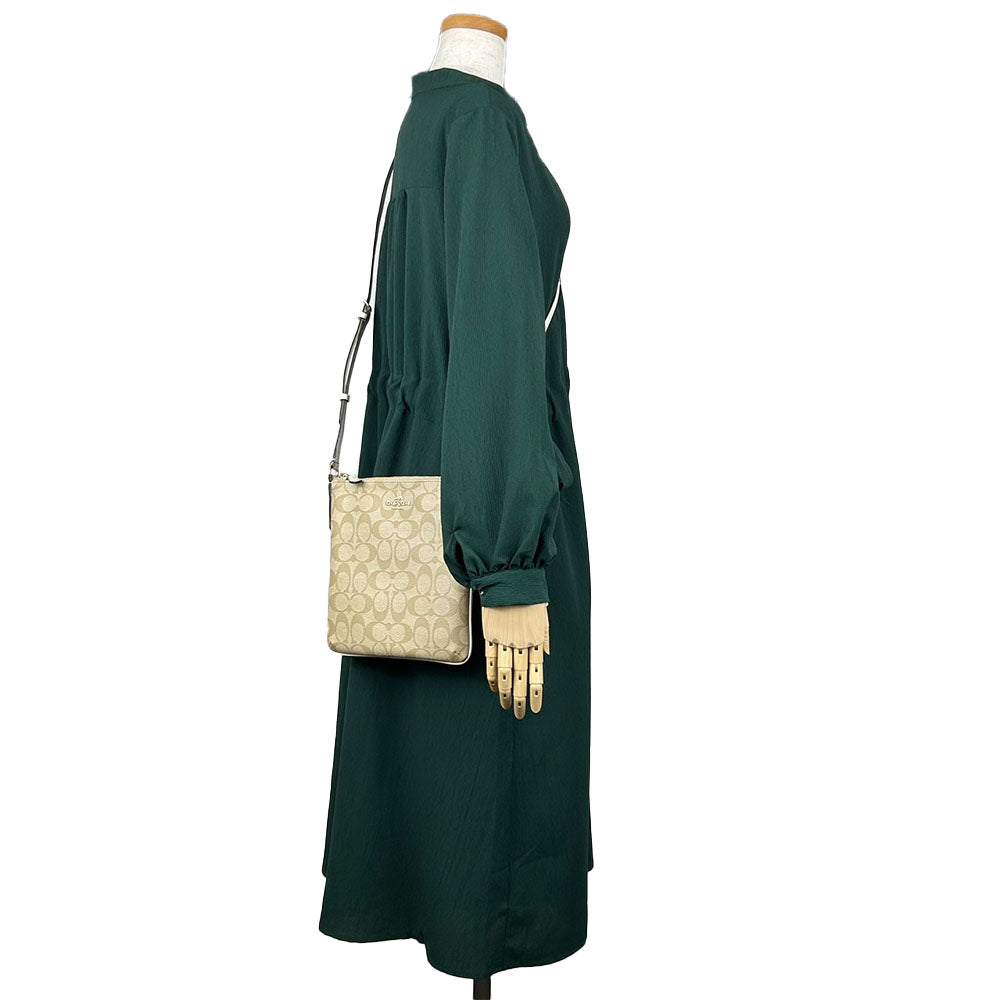 COACH Shoulder Bag F58309 PVC, Leather off white Signature Women Used Authentic