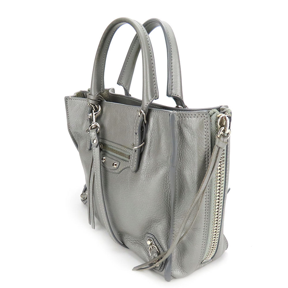 BALENCIAGA Handbag 357333 leather Silver Paper mini Women Used Authentic
