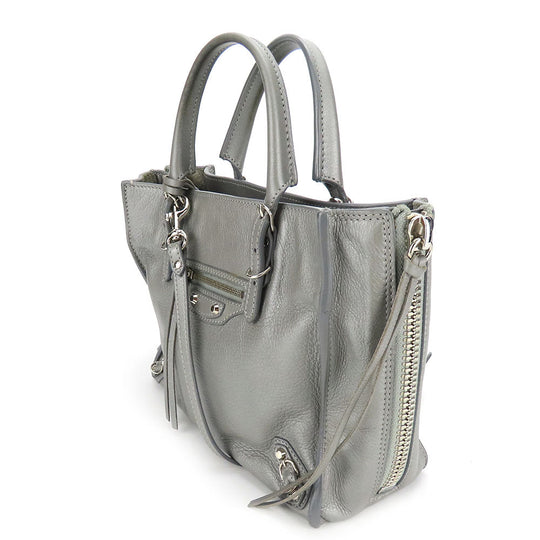 BALENCIAGA Handbag 357333 leather Silver Paper mini Women Used Authentic