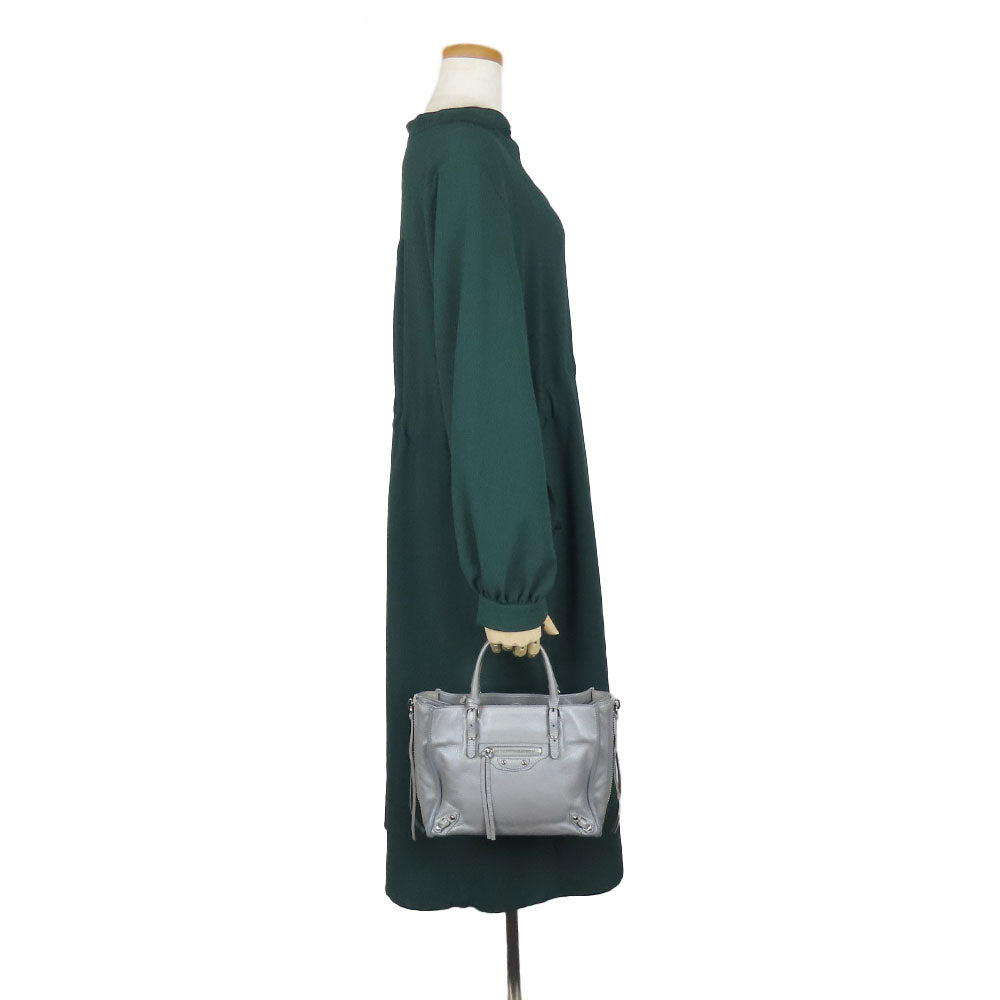 BALENCIAGA Handbag 357333 leather Silver Paper mini Women Used Authentic