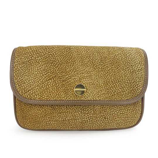 BORBONESE Clutch bag Leather, Suede Brown Women Used Authentic