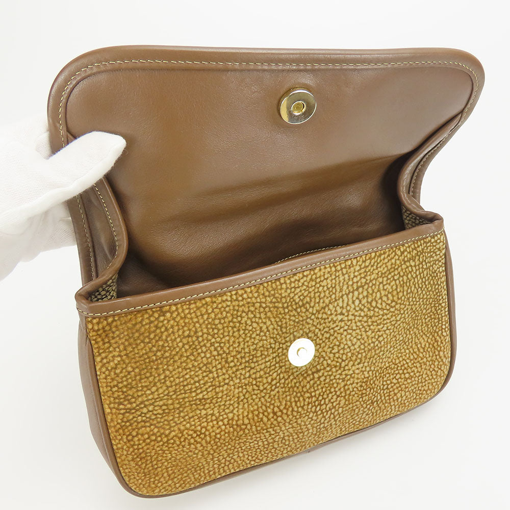 BORBONESE Clutch bag Leather, Suede Brown Women Used Authentic