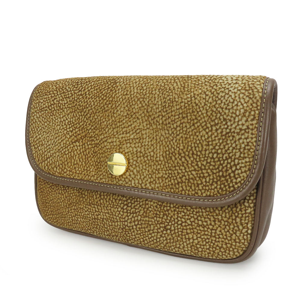 BORBONESE Clutch bag Leather, Suede Brown Women Used Authentic