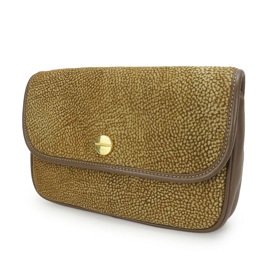 BORBONESE Clutch bag Leather, Suede Brown Women Used Authentic