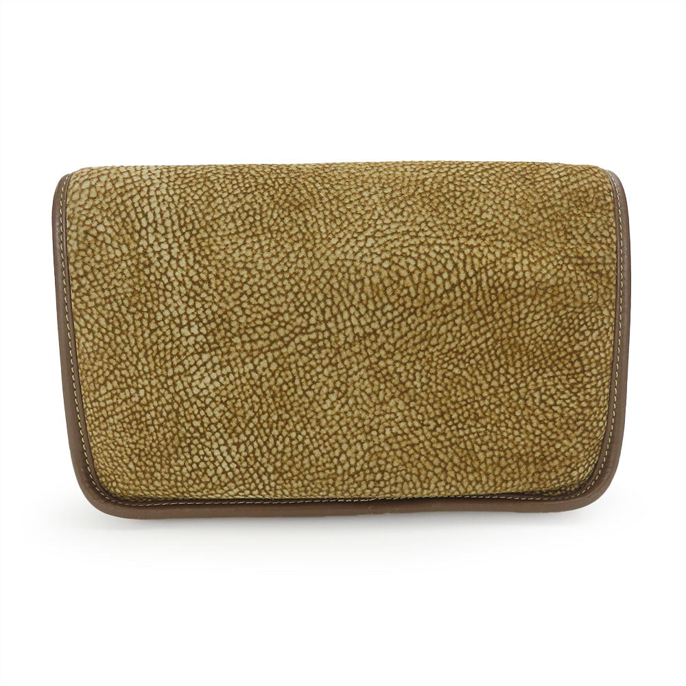 BORBONESE Clutch bag Leather, Suede Brown Women Used Authentic