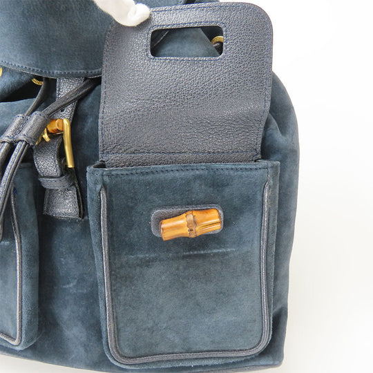GUCCI Backpack 003.58.0016 Suede Navy Bamboo