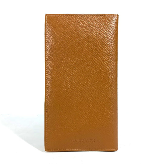 BVLGARI Long Wallet Purse leather Brown logo bi-fold wallet mens Used Authentic