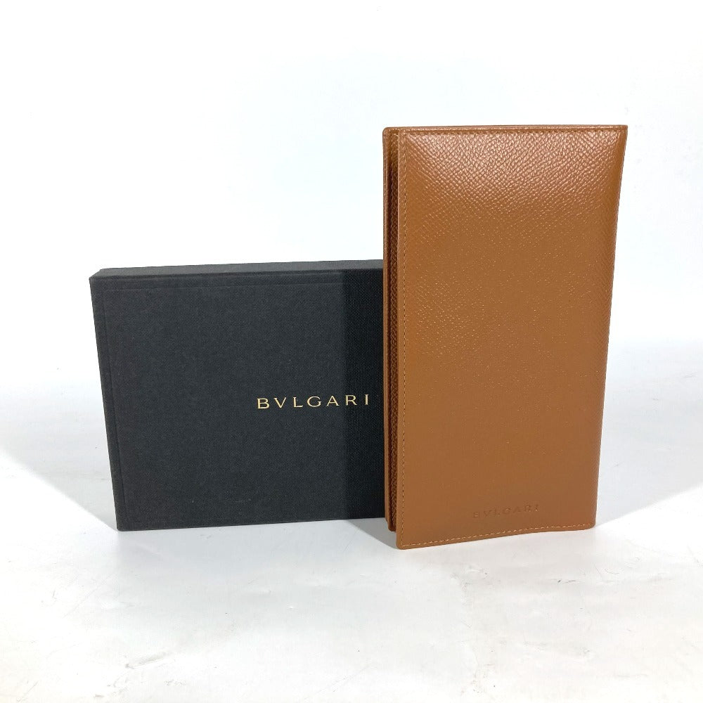 BVLGARI Long Wallet Purse leather Brown logo bi-fold wallet mens Used Authentic
