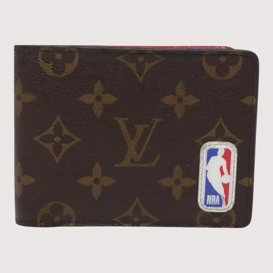 Louis Vuitton Monogram NBA Mens Leather Bifold Wallet Brown Red