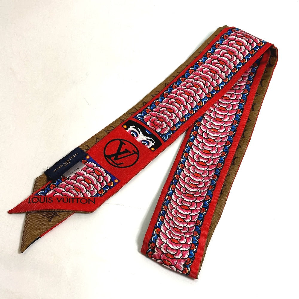 LOUIS VUITTON scarf MP1943 silk Brown Monogram Bando BB Kabuki Sticker Women Secondhand Authentic