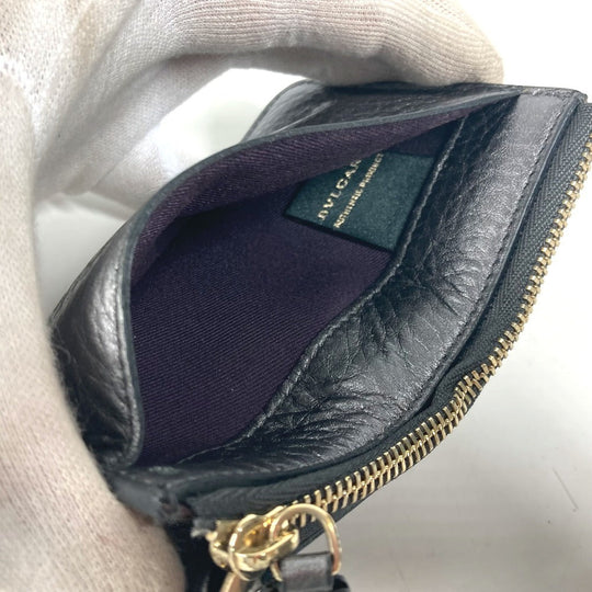 BVLGARI Coin case leather Silver S.bvlgari logo mens(Unisex) Used Authentic