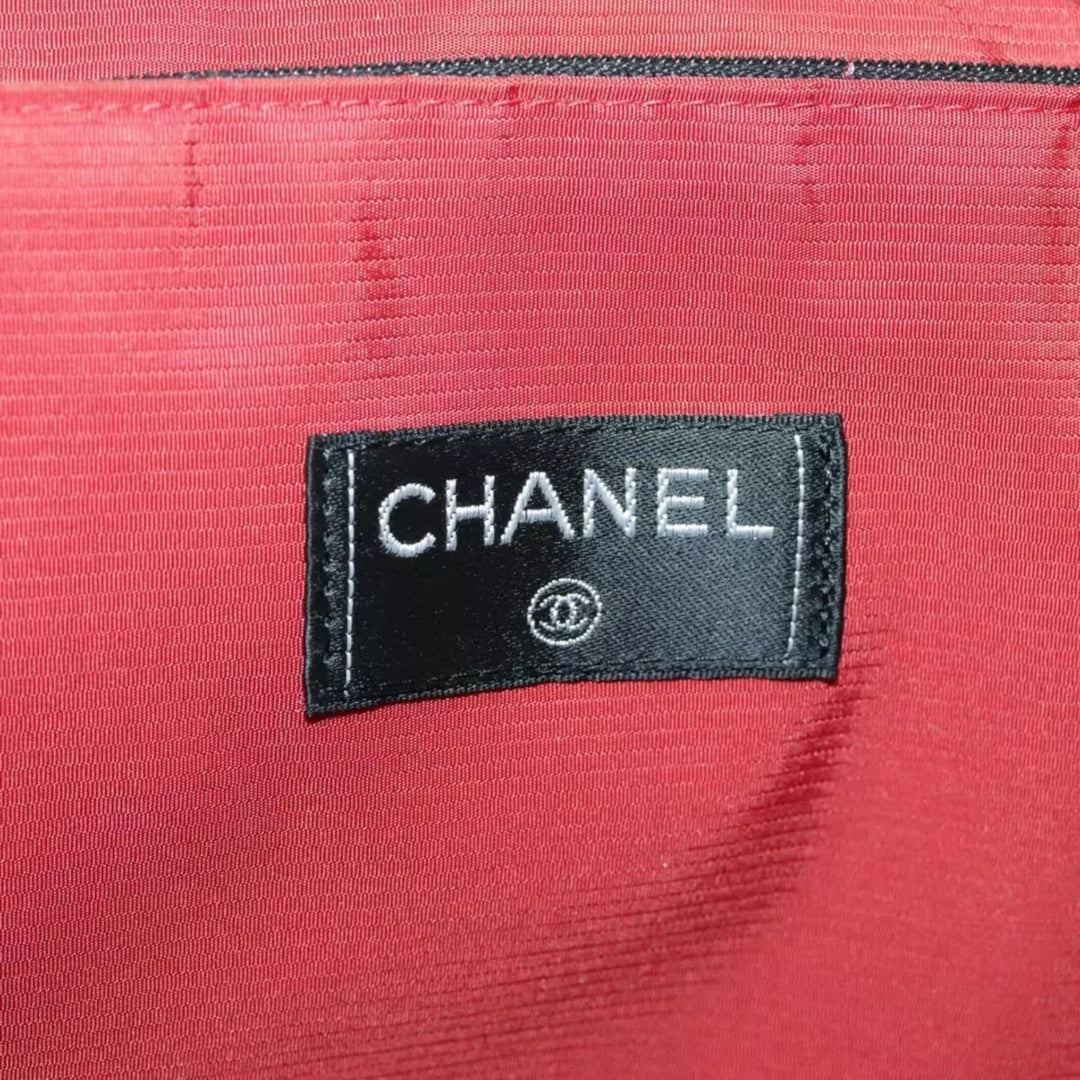Chanel Travel Line Boston Bag Nylon Black Silver Unisex Large Tote Travel Bag