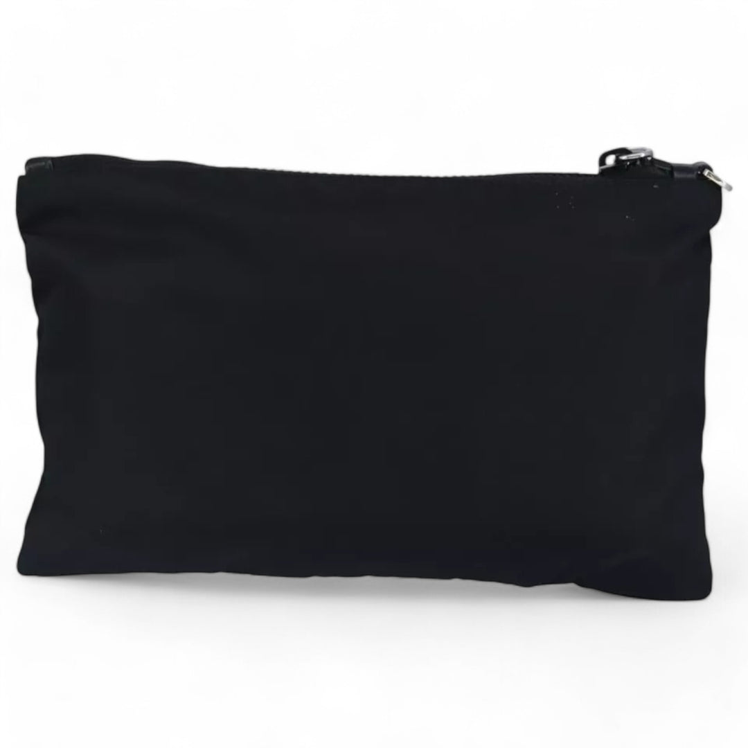 Prada Clutch Nylon Bag Black Silver Unisex with Dust Bag