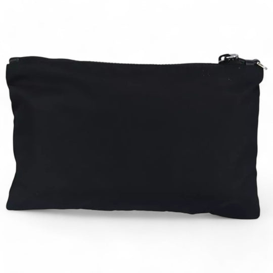 Prada Clutch Nylon Bag Black Silver Unisex with Dust Bag