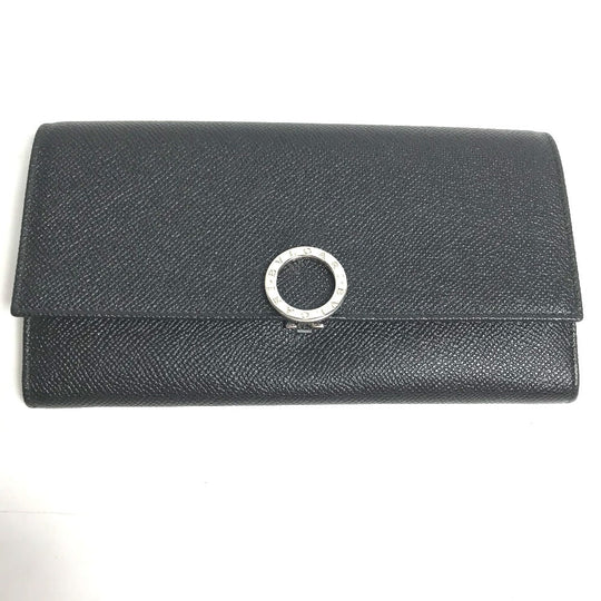 BVLGARI Long Wallet Purse leather black Long wallet Logo clip