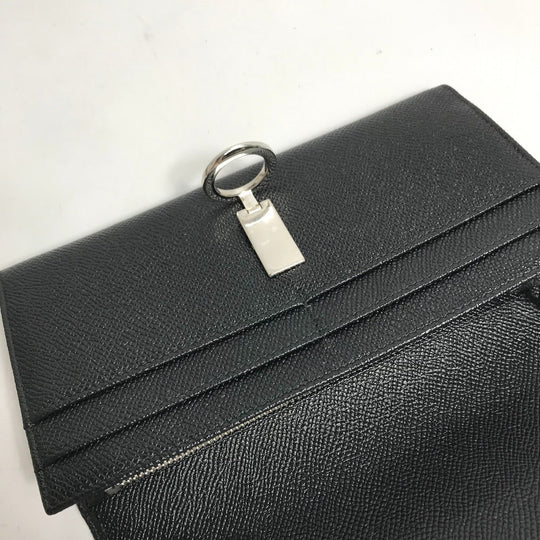 BVLGARI Long Wallet Purse leather black Long wallet Logo clip