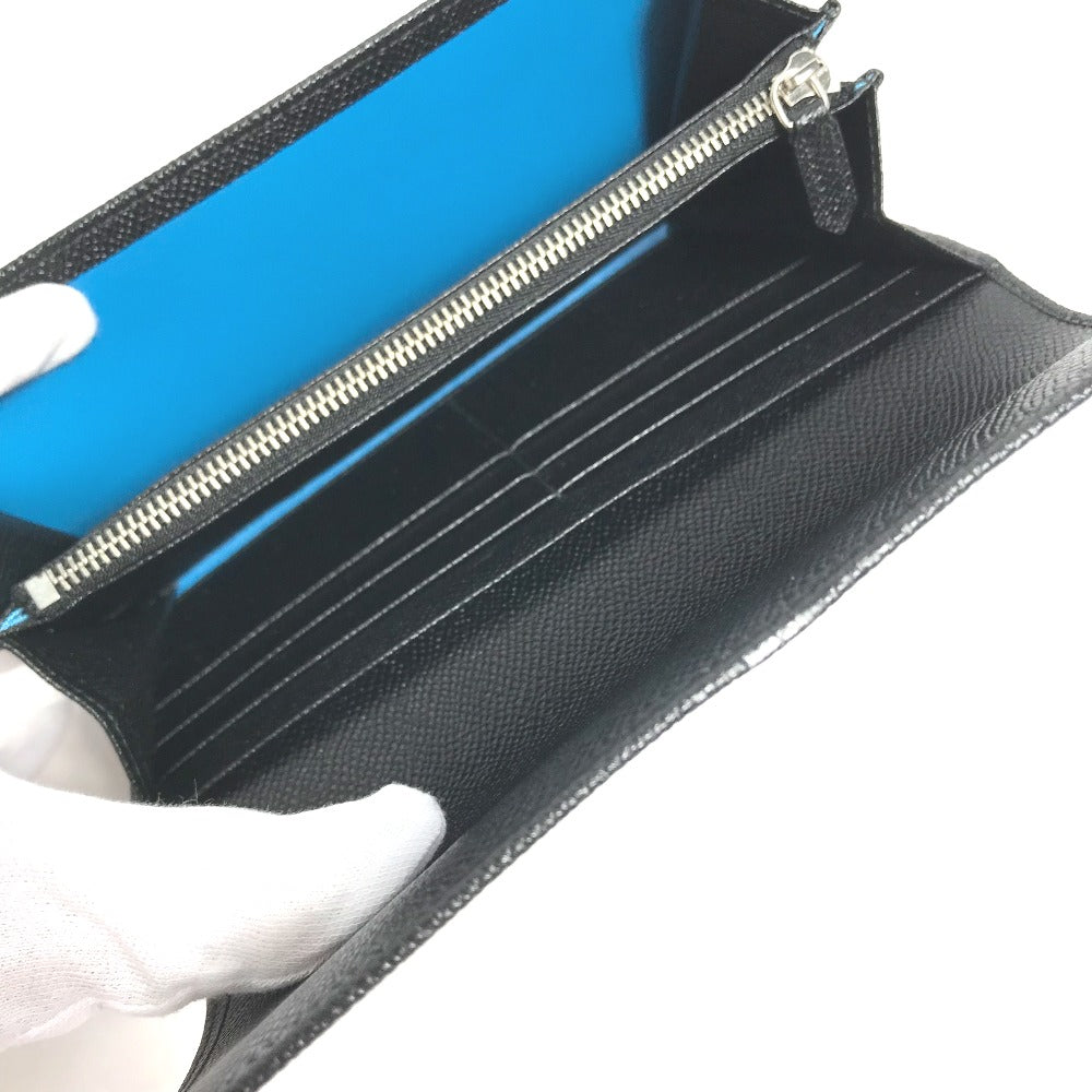 BVLGARI Long Wallet Purse leather black Long wallet Logo clip