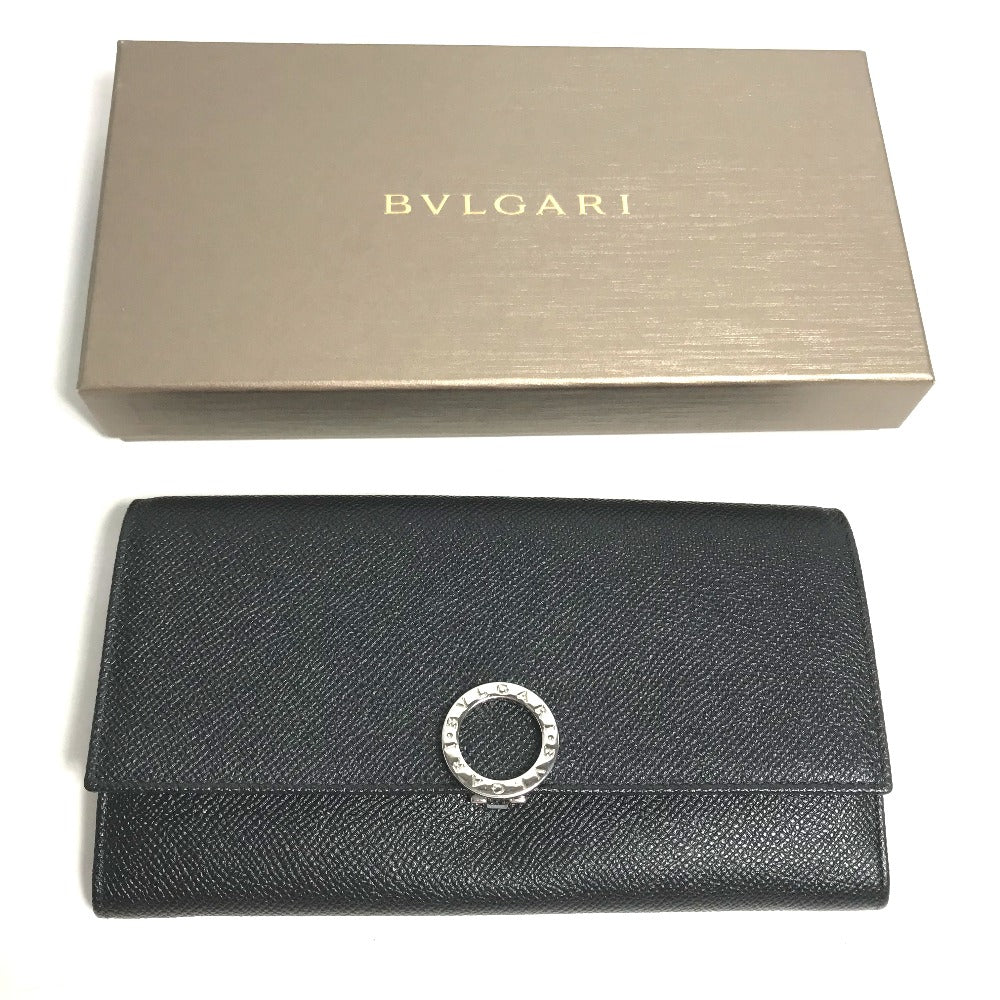 BVLGARI Long Wallet Purse leather black Long wallet Logo clip