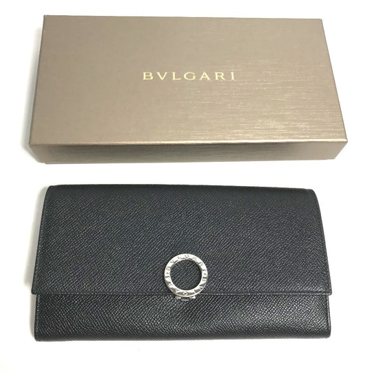 BVLGARI Long Wallet Purse leather black Long wallet Logo clip