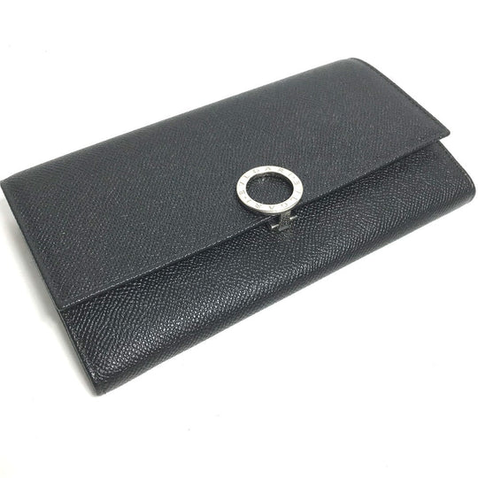 BVLGARI Long Wallet Purse leather black Long wallet Logo clip