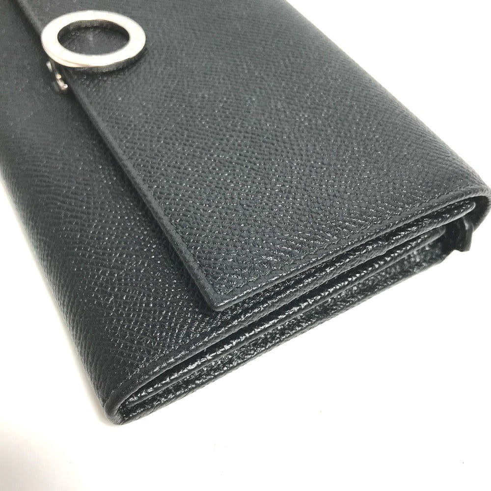 BVLGARI Long Wallet Purse leather black Long wallet Logo clip