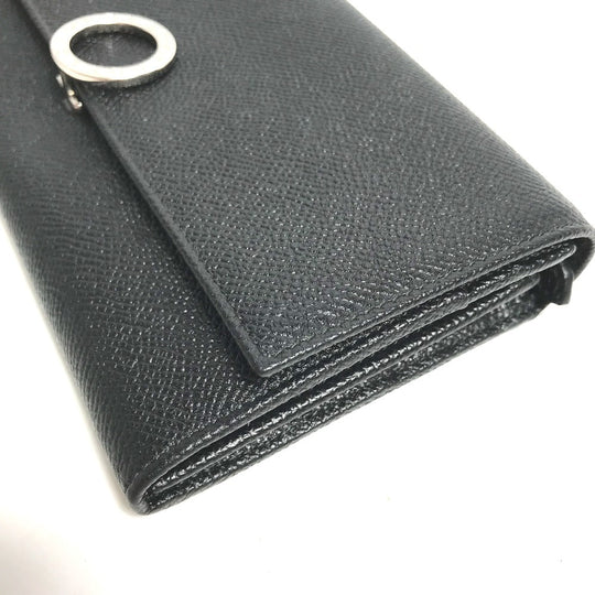 BVLGARI Long Wallet Purse leather black Long wallet Logo clip