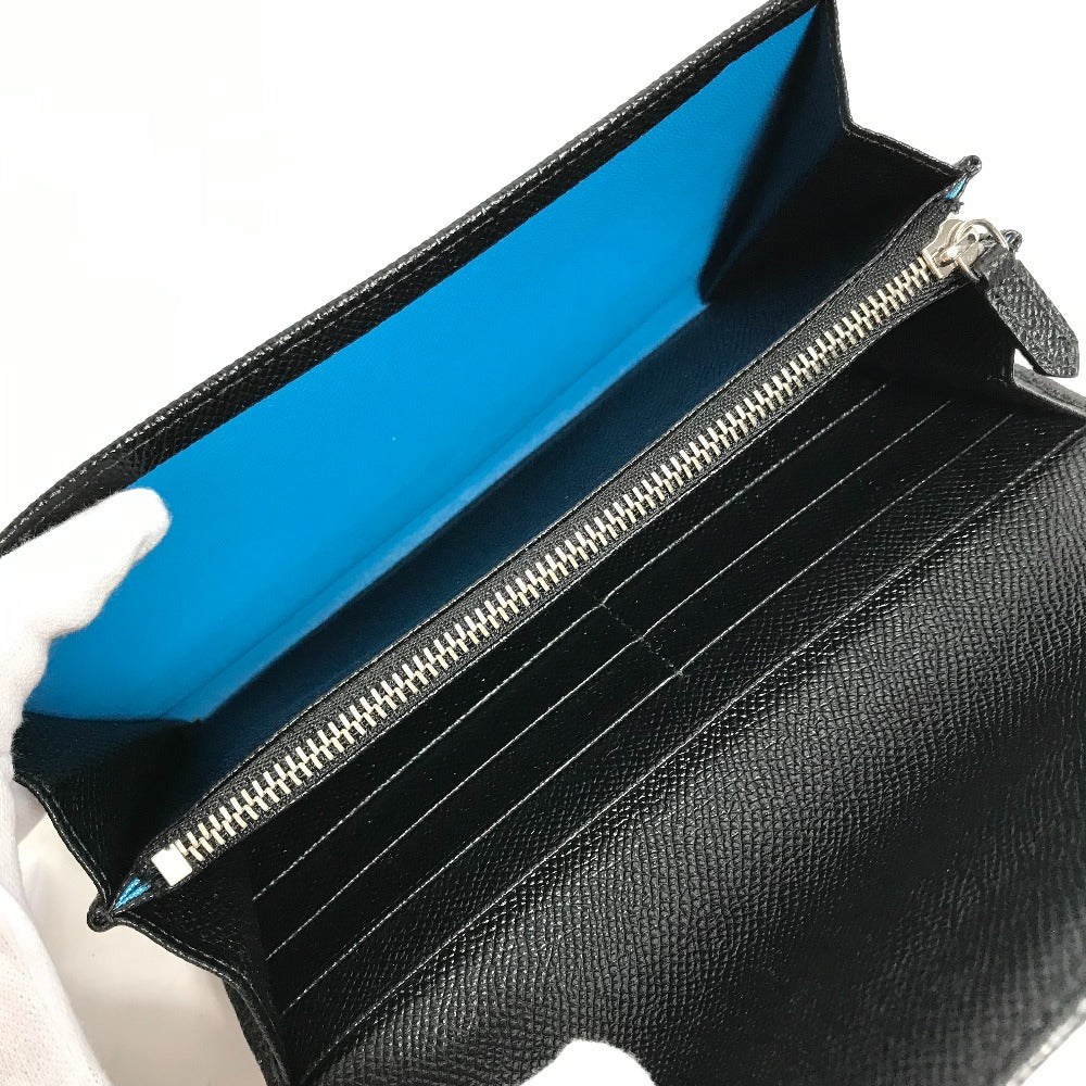 BVLGARI Long Wallet Purse leather black Long wallet Logo clip