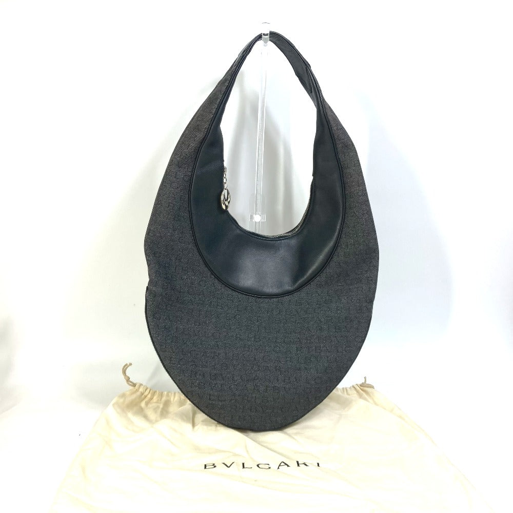 BVLGARI Shoulder Bag Model number unknown Canvas / leather black Shoulder denim Logomania Ascot Women Used Authentic