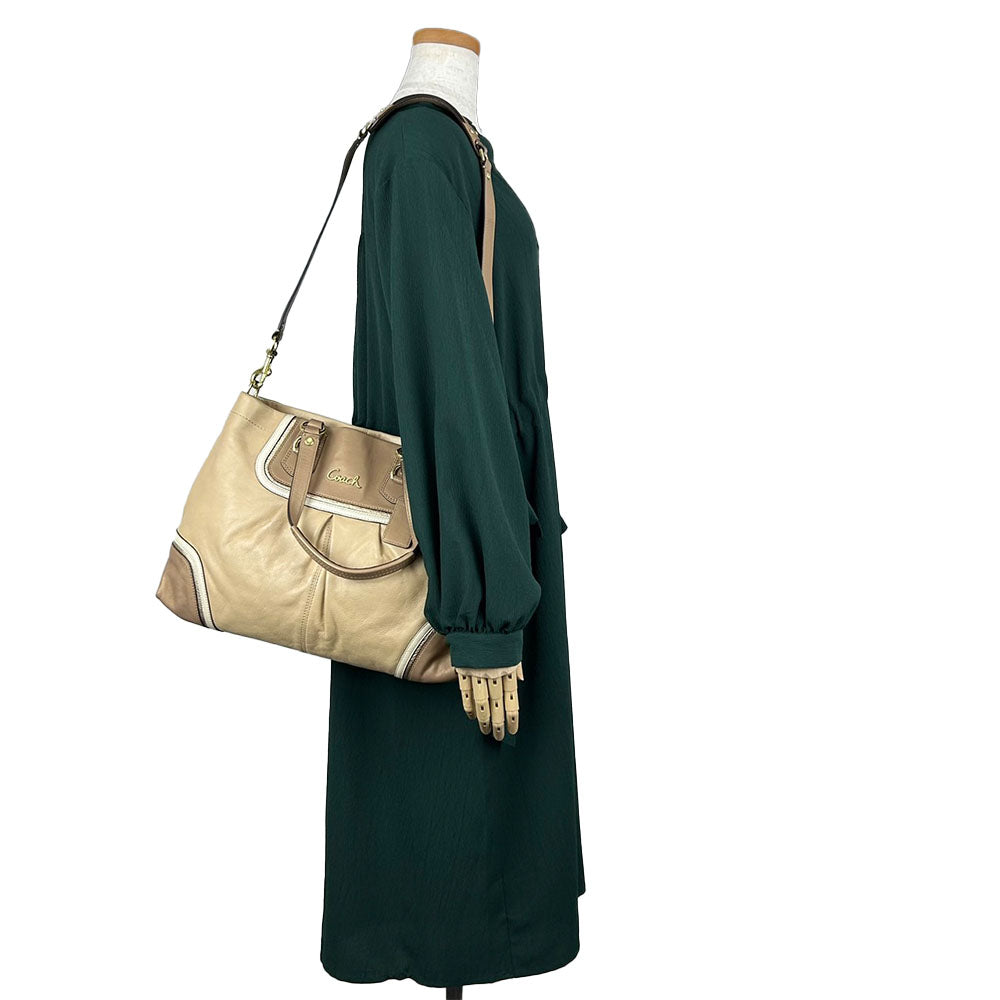 COACH Tote Bag 17096 leather beige Women Used Authentic