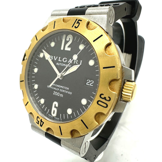 BVLGARI Watches Mechanical Automatic SD38SG Stainless Steel/18K, Rubber strap Silver Diagono Scuba black dial