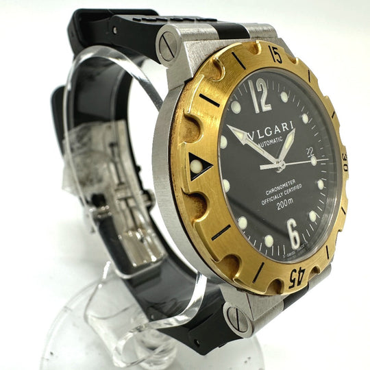BVLGARI Watches Mechanical Automatic SD38SG Stainless Steel/18K, Rubber strap Silver Diagono Scuba black dial
