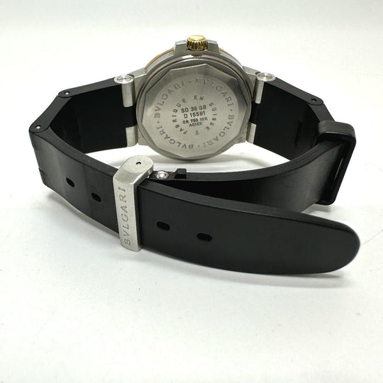 BVLGARI Watches Mechanical Automatic SD38SG Stainless Steel/18K, Rubber strap Silver Diagono Scuba black dial