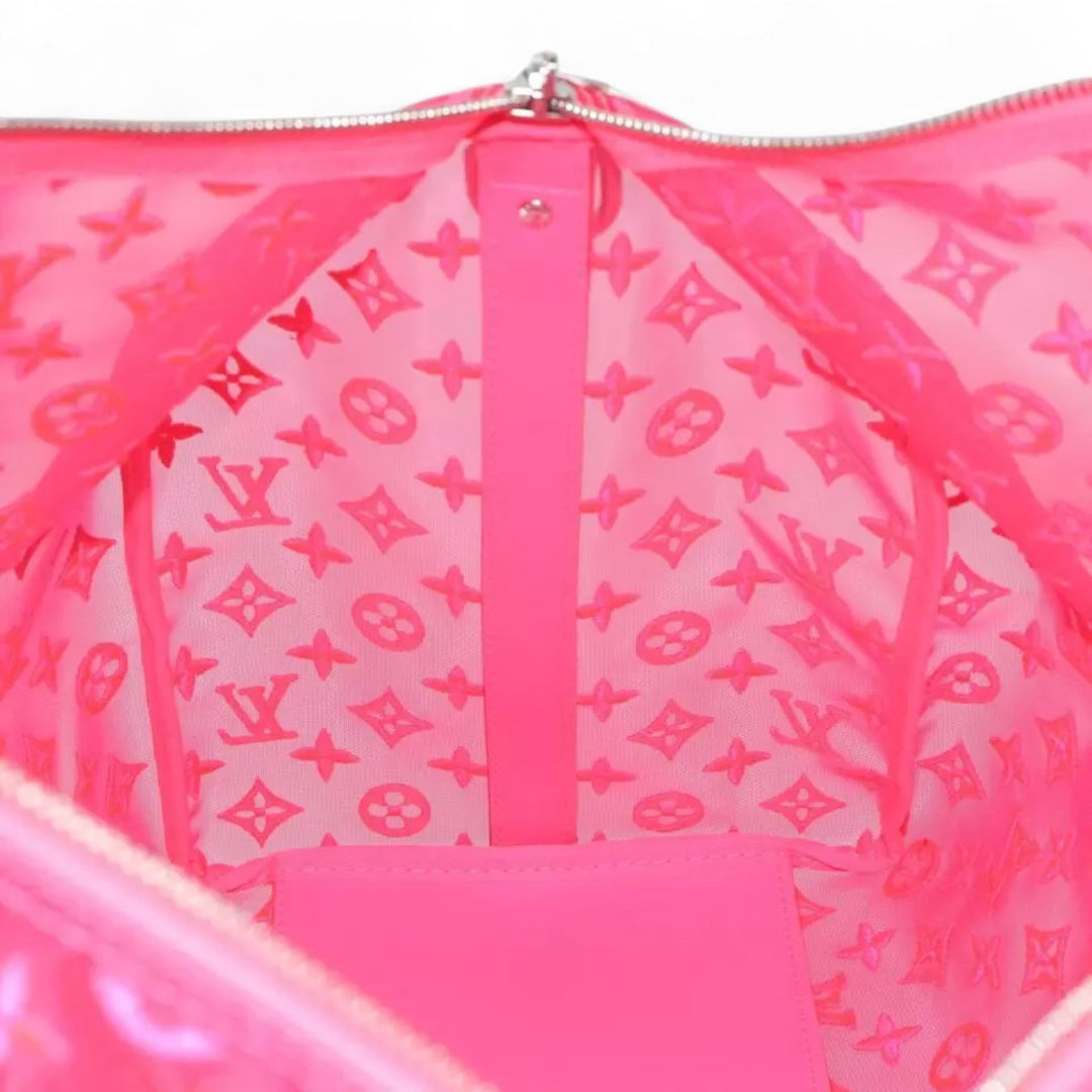 Louis Vuitton Monogram Mesh Keepall Bandouliere 50 Bag Pink M45048 Boston Style for Women