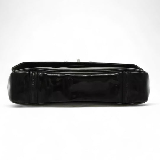 CHANEL Chain Shoulder Bag Patent Leather Black Silver CC