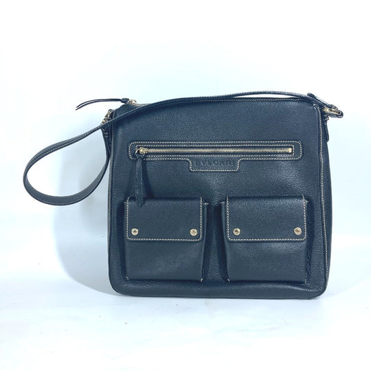 BVLGARI Shoulder Bag leather black logo Women Used Authentic