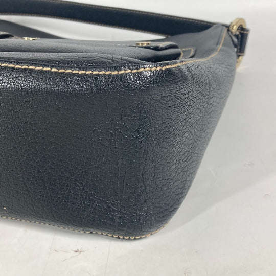 BVLGARI Shoulder Bag leather black logo Women Used Authentic