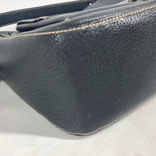 BVLGARI Shoulder Bag leather black logo Women Used Authentic