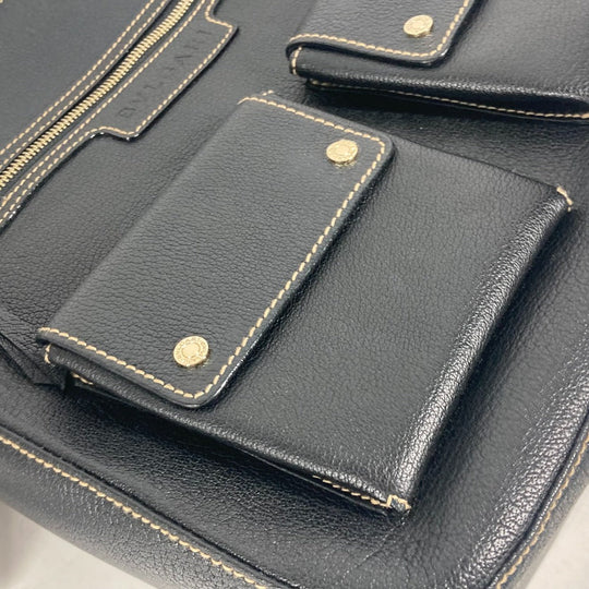 BVLGARI Shoulder Bag leather black logo Women Used Authentic