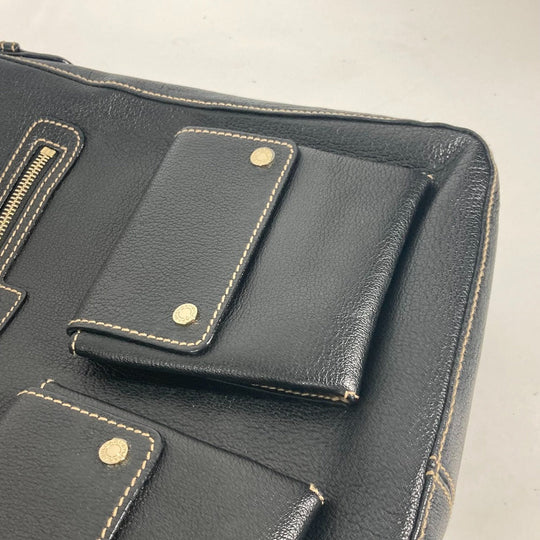 BVLGARI Shoulder Bag leather black logo Women Used Authentic