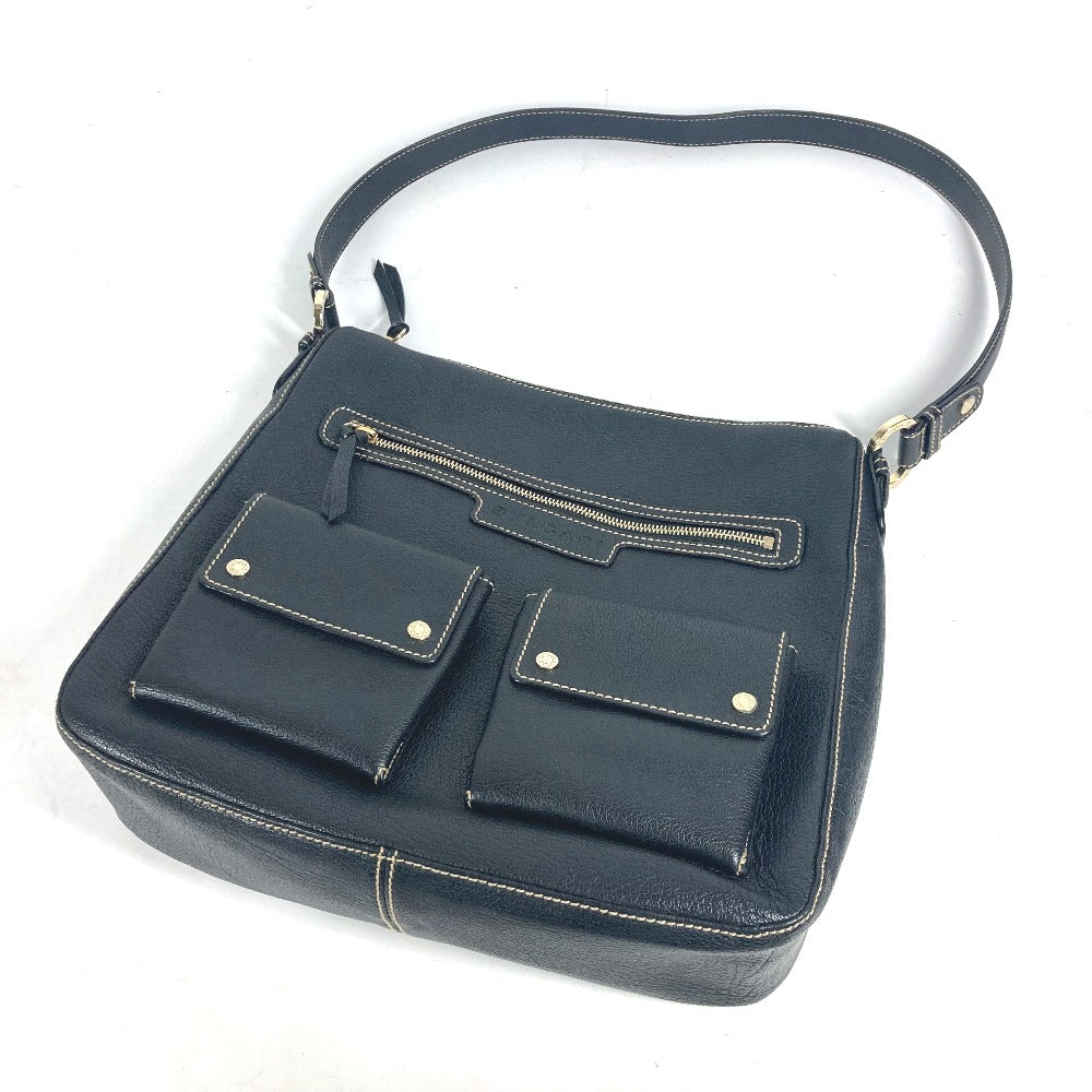 BVLGARI Shoulder Bag leather black logo Women Used Authentic