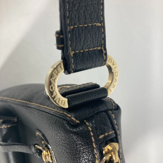 BVLGARI Shoulder Bag leather black logo Women Used Authentic