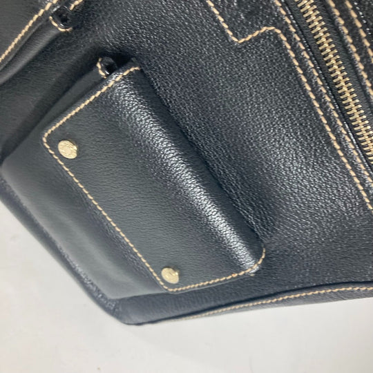BVLGARI Shoulder Bag leather black logo Women Used Authentic