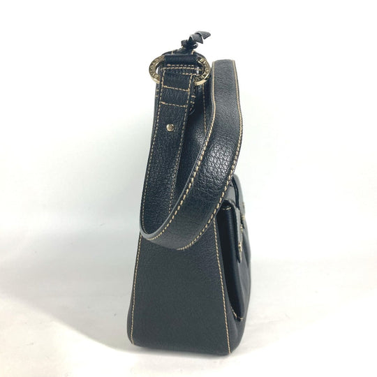 BVLGARI Shoulder Bag leather black logo Women Used Authentic