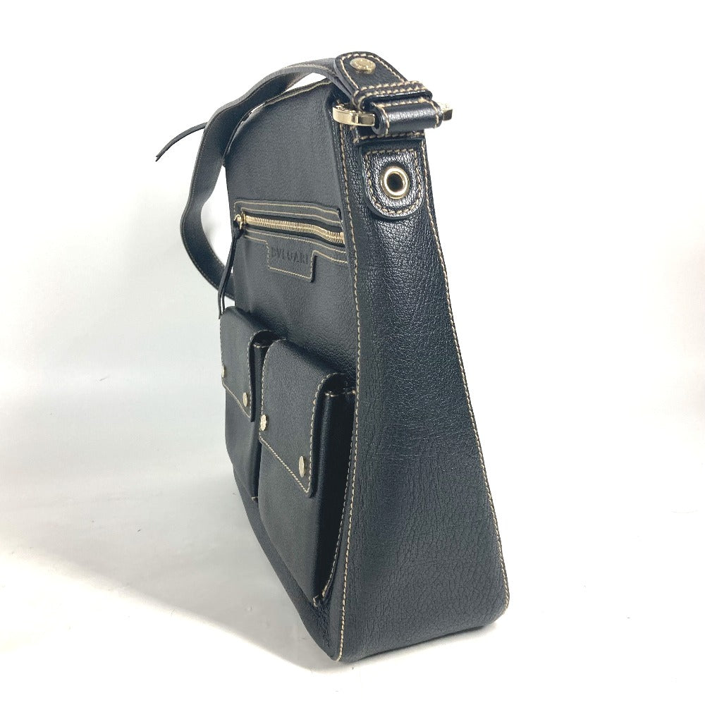 BVLGARI Shoulder Bag leather black logo Women Used Authentic