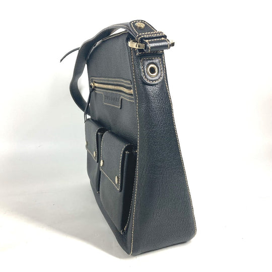 BVLGARI Shoulder Bag leather black logo Women Used Authentic