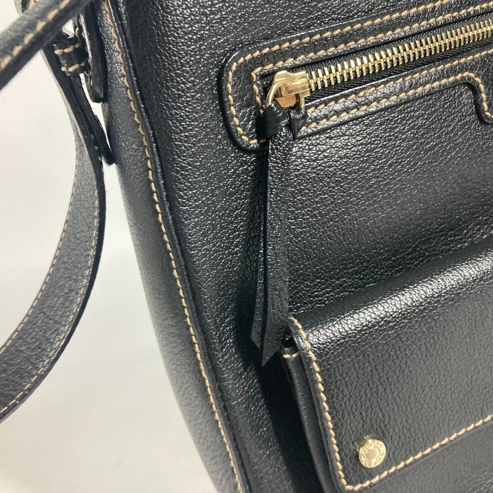 BVLGARI Shoulder Bag leather black logo Women Used Authentic
