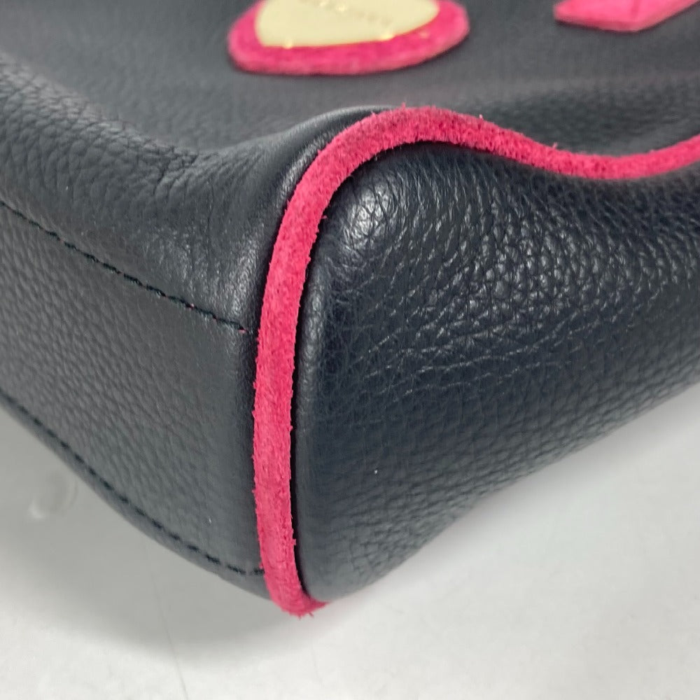 BVLGARI Handbag leather black By color Heart logo Women Used Authentic
